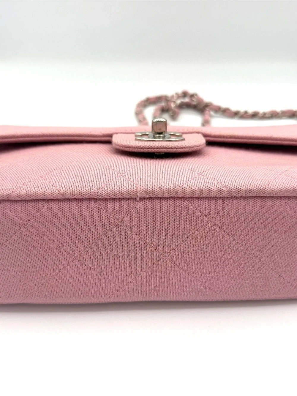 CHANEL Pink Quilted Flap Shoulder Bag with Silver Chain